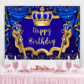 Marine Blau Vorhang Gold Krone Glücklich Geburtstag Hintergrund